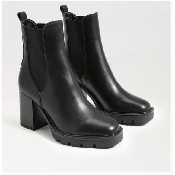 Sam Edelman Rollins Chelsea Boot 7.5 Black Leather Heel Capsule Ankle Mid Calf - Picture 1 of 8